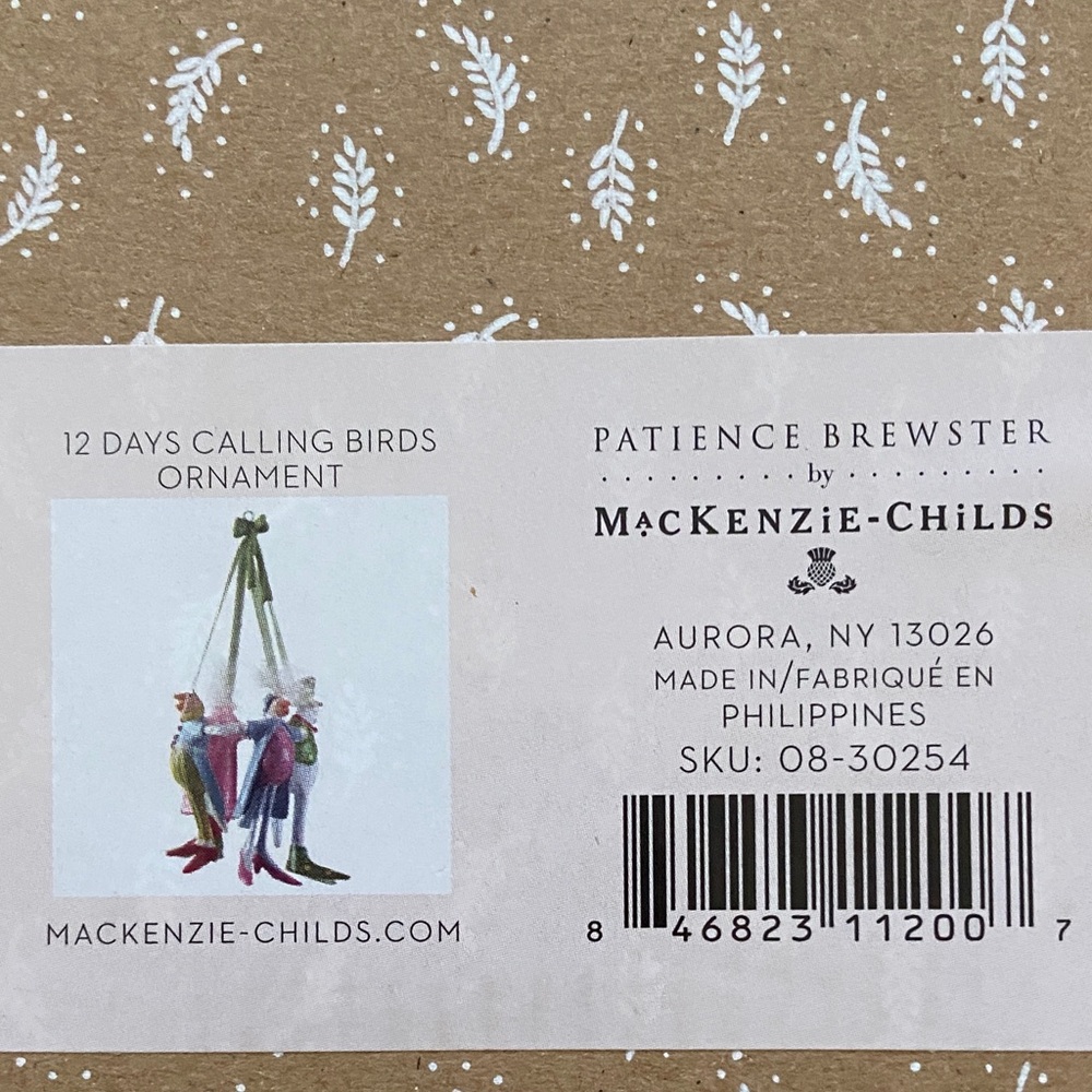 MacKenzie-Childs Colorful 12 Days of Christmas, Calling Birds Ornament new
